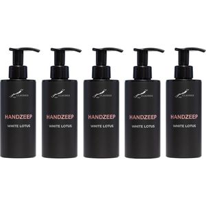 Handzeep White Lotus 300 ml - met pomp - zwarte fles - set van 5 stuks - Voordeelverpakking