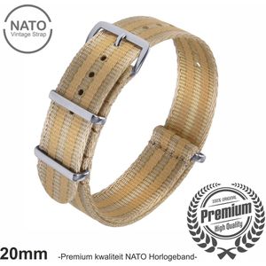 20mm Premium Nato horlogeband Cremé Kaki gestreept- Vintage James Bond look- Nato Strap collectie - Mannen - Horlogebanden - 20 mm bandbreedte