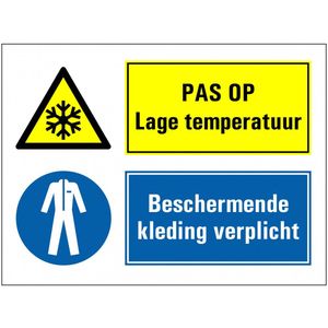 Lage temperaturen, beschermende kleding verplicht bord 600 x 450 mm - dibond met boorgaten