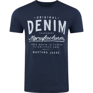 Mustang Heren T-Shirt Basic Print Tee regular fit Blauw S Ronde Hals Volwassenen Opdruk Print Shirts