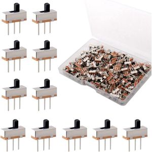 Mini-schuifschakelaar 200 stuks PCB-paneel doe-het-zelf 3-pins 2 posities paneelschakelaar verticale schuifschakelaar SPDT soldeerschakelaar 05 A 50 V DC 3 mm
