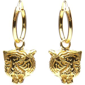 Karma 925 Sterling Zilveren Hoops Symbols Goudkleurige Tiger Oorknoppen  - Goud