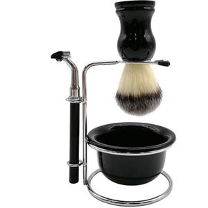4-in-1 Heren Scheerset - scheerkwast- scheermes-RVS houder- cadeautip