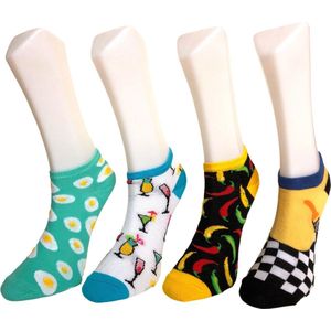 Jolier - Fun Sneakersokken - Food Design - Katoenrijke - Zomer - Grappige sokken - 4 Paar geschenkset - Grappige cadeaus - One size fits all