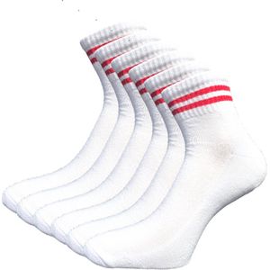 6 paar Quarter Sneakersokken - SQOTTON - Wit-Rood Gestreept - Maat 39-42