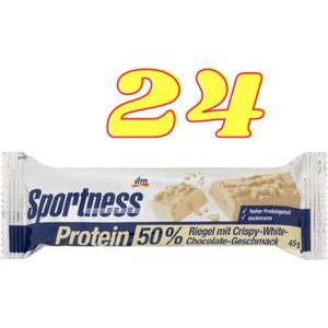 Sportness eiwitreep 50%, Knapperige Witte Chocolade smaak, 45 g,Proteine repen,proteine repen witte chocolade, 24 Stuks