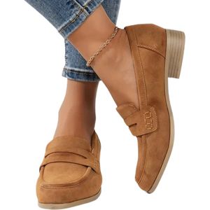 Livano Loafers Dames - Met Hak - Damesschoenen - Instappers - Kameel - Maat 41.5