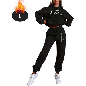 Bovista Joggingpak - Huispak - Volwassenen - Trainingspak - Comfortabel - Joggingsbroek - Tracksuit - Dames - Winter - Zwart - L