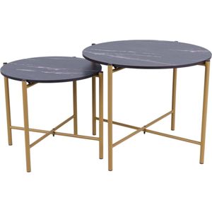 MaximaVida salontafel set Firenze 62 en 49 cm kruisframe champagne goud - zwart HPL marmer look