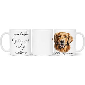 Koffie - theemok Golden Retriever Beker cadeau voor haar of hem, kerst, verjaardag, honden liefhebber, zus, broer, vriendin, vriend, collega, moeder, vader, hond