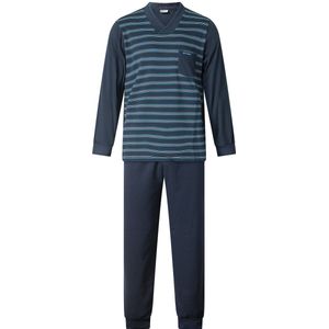 Gentlemen - aangeruwde heren pyjama 114297 - double jersey - V- hals - donkerblauw met blauw - maat M
