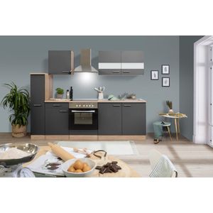 Goedkope keuken 240  cm - complete keuken met apparatuur Merle  - Eiken/Grijs - soft close - keramische kookplaat  - afzuigkap - oven  - spoelbak