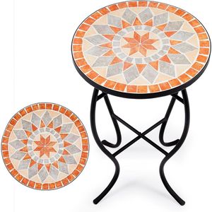 Ronde mozaïek bijzettafel - veelzijdig en decoratief - 1 stuk - oranje en beige - metalen - 35,5 cm