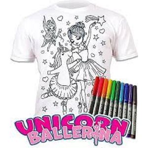 Splat T- shirt - Kleur telkens opnieuw je mooie T shirt - Unicorn Ballerina - 5-6 Jaar