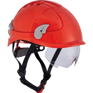 Alpinworker veiligheidshelm fluor rood met bril