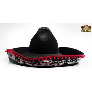 Partychimp Sombrero Dod Carnaval - Polyester - Zwart/rood - One-size