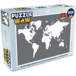 Puzzel Wereldkaart - Wit - Grijs - Legpuzzel - Puzzel 500 stukjes