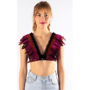 KIMU Top met Veren Roze Oranje - Maat XS S M - Verentop Kostuum Topje Veertjes - Hippy Boho Sexy Ibiza Zomercarnaval Rio De Janeiro Dames Carnaval Festival