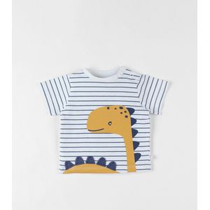 Noukie's - T shirt korte mouwen - Ecru - Streepje - Dino - 9 maand 74
