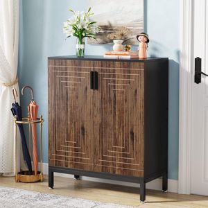 Schoenenkast met 2 lage vouwdeuren 2 halfopen planken - 80 x 25 x 117 cm - MDF