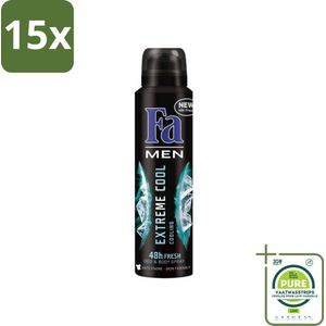 15 x Fa Men - Extreme Cool - Deodorant Spray - Coolend - 150 ml - Grootverpakking - Mannen Deodorant - Deodorant Spray - Koele Geur - Frisse Geur - Langdurige Bescherming