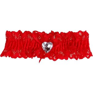 Kousenband rood kant met strikje en strass hartje