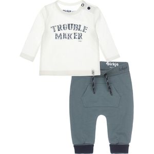Dirkje Bio Basic SET(2delig) Groene Broek , Shirt Offwhite met print - Maat 62