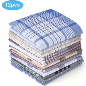 Set Van 12 Katoenen Geruite Zakdoeken Voor Heren - Zakdoeken Van 100% Katoen Met Ruitjespatroon - Accessoires Voor Zakelijke Pakken Ademende Zachte Gezichtshanddoek (Willekeurige Kleur 40*40cm)