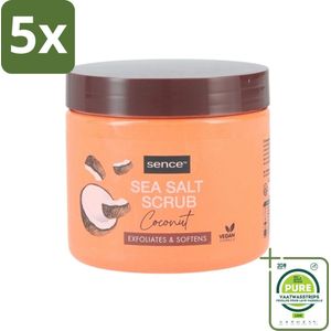 5 x Sence - Coconut - Bodyscrub - Verzorgend - 500 g - Grootverpakking - Lichaams Scrub - Kokos Scrub - Exfolieermiddel - Gezichts Scrub - Huidverzorging