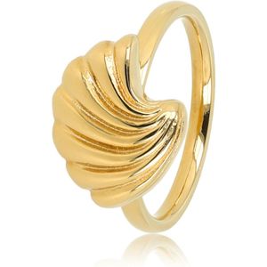 My Bendel Ring goudkleurig met schelp - Vrolijke goudkleurige statement ring met een 15 mm grote schelp - Met luxe cadeauverpakking