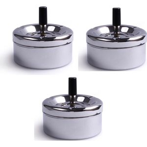 3x Draaiasbakken in polish chroom 14 cm - Draaiasbak asbak voor binnen en buiten.