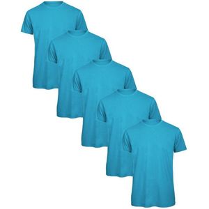 Senvi 5 pack T-Shirt -100% biologisch katoen - Kleur: Azure Blauw - M