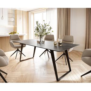 Eettafel Edge keramiek Laminam® Noir Desir bruin 200x100 metaal schuin zwart