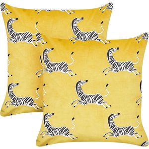 ACONITUM - Sierkussen set van 2 - Geel - 45 x 45 cm - Fluweel