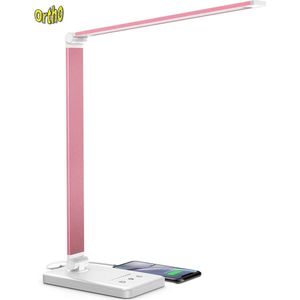 Ortho® - Bureaulamp - Bedlamp - Leeslamp - Nachtlamp - LED - Kleur licht, van Warm Wit tot Daglicht - Dimbaar - met USB oplaadpoort - Rose/Pink