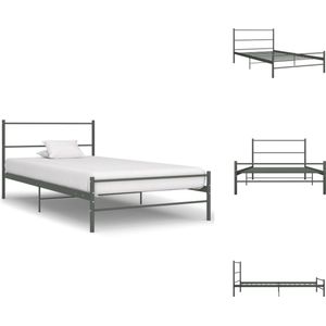 vidaXL Metalen Eenpersoonsbed - Grijs - 209 x 107 x 84 cm (L x B x H) - Geschikt voor matras 200 x 100 cm - Bed