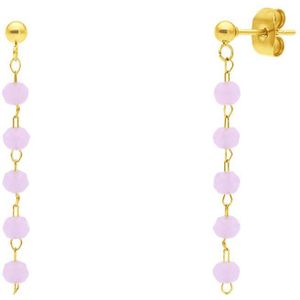 Lucardi Dames Stalen goldplated oorhangers met rozenkwarts - Oorbellen - Staal - Goudkleurig