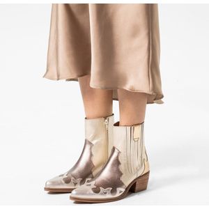 Manfield - Dames - Zilveren metallic leren cowboy laarzen - Maat 40