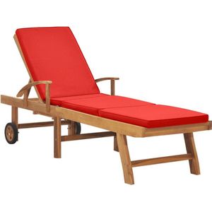vidaXL - Ligbed - met - kussen - massief - teakhout - rood