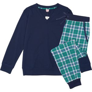 La-V pyjama sets voor Meisjes met jogging broek van flanel Donkerblauw/Groen 140-146