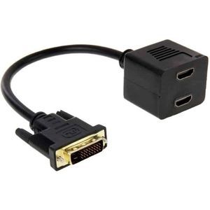 29,5 cm DVI 24 + 1-pins mannelijk naar 2 x HDMI-vrouwelijke splitterkabel (zwart)