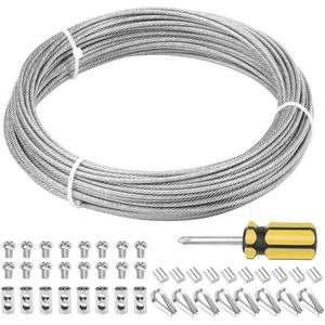 Roestvrijstalen draadkabel 20 m - 15 mm - 304 - Kabelset met klemmen en kousen