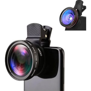 2 stuks - Accessoires voor mobiele macro-lenzen - 2-in-1 mobiele telefooncameralens - 37 mm 0,45x 49UV ultragroothoeklens - Zwart - Voor iPhone en Android-smartphones - Opzetlens - HD-cameralens