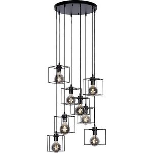 Atmooz - Hanglamp Manilla - Industrieel - Woonkamer / Slaapkamer / Eetkamer - Plafondlamp - Zwart - Hoogte 170cm - Metaal