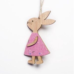 Schattige houten konijn paasdecoratie - Paastakkken | Konijn hout - hanger | Rose jurkje - Meisje - Girl | Decoratie kinderkamer - Versiering | Geboorte - Baby - Babyshower - Meisje | Guirlande - Banner | Pasen - Paashaas – Haas | Set van 3 stuks