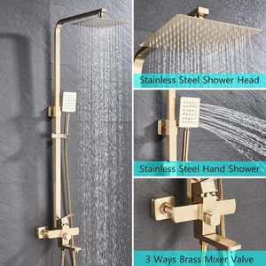 Doucheset – Regendouchekop - Compleet – Opbouw – Douchepaneel – Met regendouche 30 cm – Regen & handdouche – Douchesysteem – Goud
