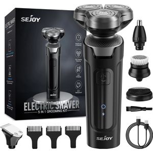 Seastone - Elektrische Scheerapparaat van Sejoy - 5-in-1 - Tondeuse Gezichtsreinigingsborstel, Precisietrimmer, Neus- en oortrimmer, Gezichtsmassageborstel - Zwart