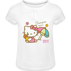 Hello Kitty Op Het Strand Onder Een Zonnescherm Meisjes T-Shirt Met Plooien