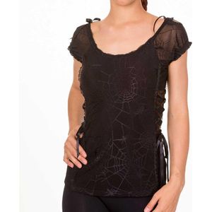 Banned - SOOKY SPIDER Top - Spinnenweb - L - Zwart