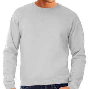 Grijze sweater / sweatshirt trui met raglan mouwen en ronde hals voor heren - grijs - basic sweaters XL (EU 54)